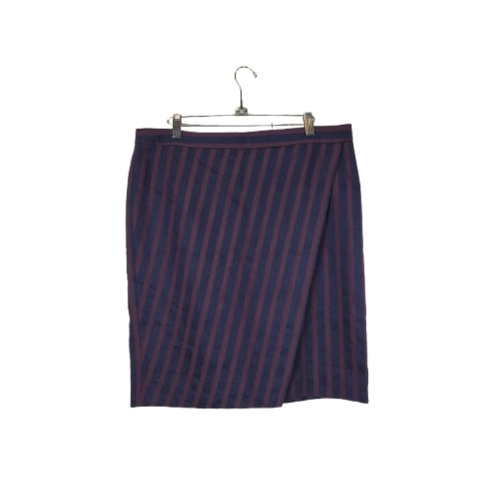 J.crew Faux Wrap Striped Navy and Burgundy Pencil Skirt